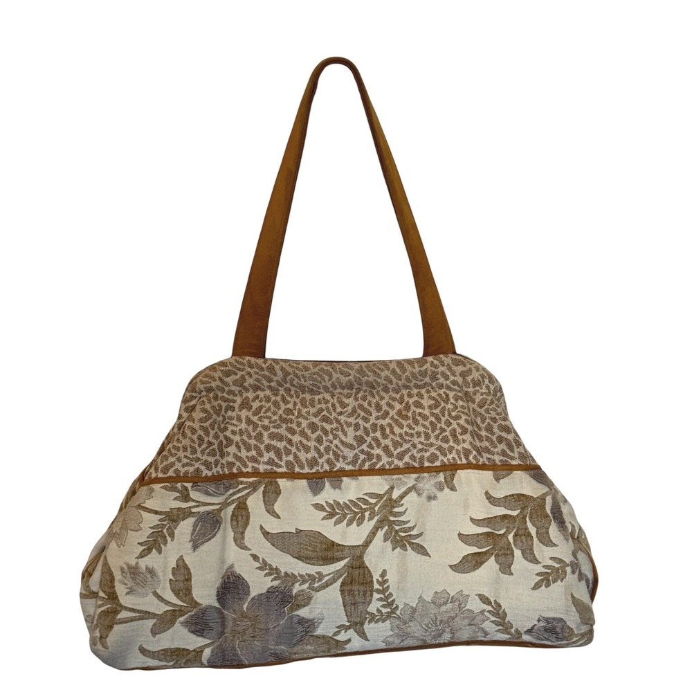 Atenti USA Made Tapestry Tote Bag Floral Animal Print Brown Tan Faux Suede Trim - Picture 5 of 16